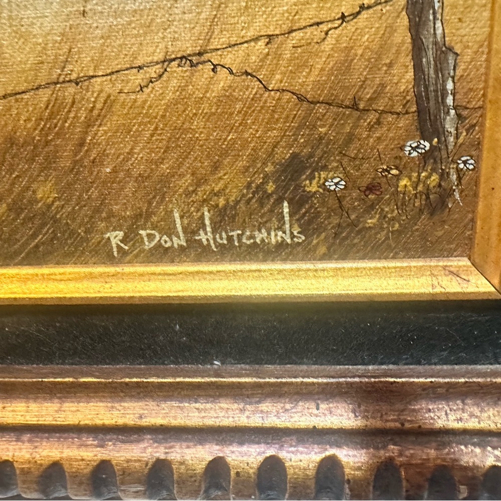 R Don Hutchins Countryside Barn Scene Oil Painting in Ornate Frame vintage - Picture 2 of 7